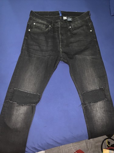 Mens H\u0026M Black Skinny Jeans With Knee 