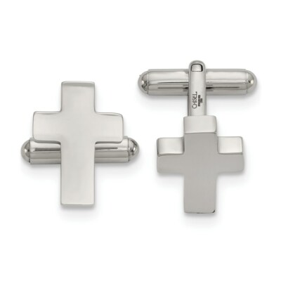 Stainless Steel Polished Cross Cuff Links