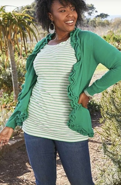Green Ruffle Cardigan Sweater Size 