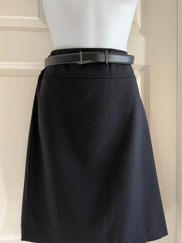 ELIE TAHARI SAIA PRETA LÁPIS DE LÃ FEMININA COM FENDAS DE CINTO TAMANHO 12 NOVA COM ETIQUETAS US$ 160