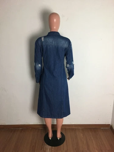 Damen Mode Denim Windbreaker Lange Vintage Denim Mantel Lange Jeansjacke Mantel - Bild 12 von 18