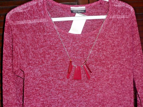 ALLISON BRITTNEY Borgoña Berry Rojo Largo Suéter Túnica con Collar, M, Nuevo con Etiquetas - Imagen 2 de 8