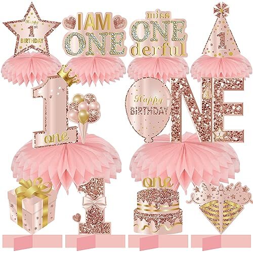 10Pcs 1st Birthday Decorations Honeycomb Centerpieces for Baby Girls Pink Ros... - Picture 1 of 6