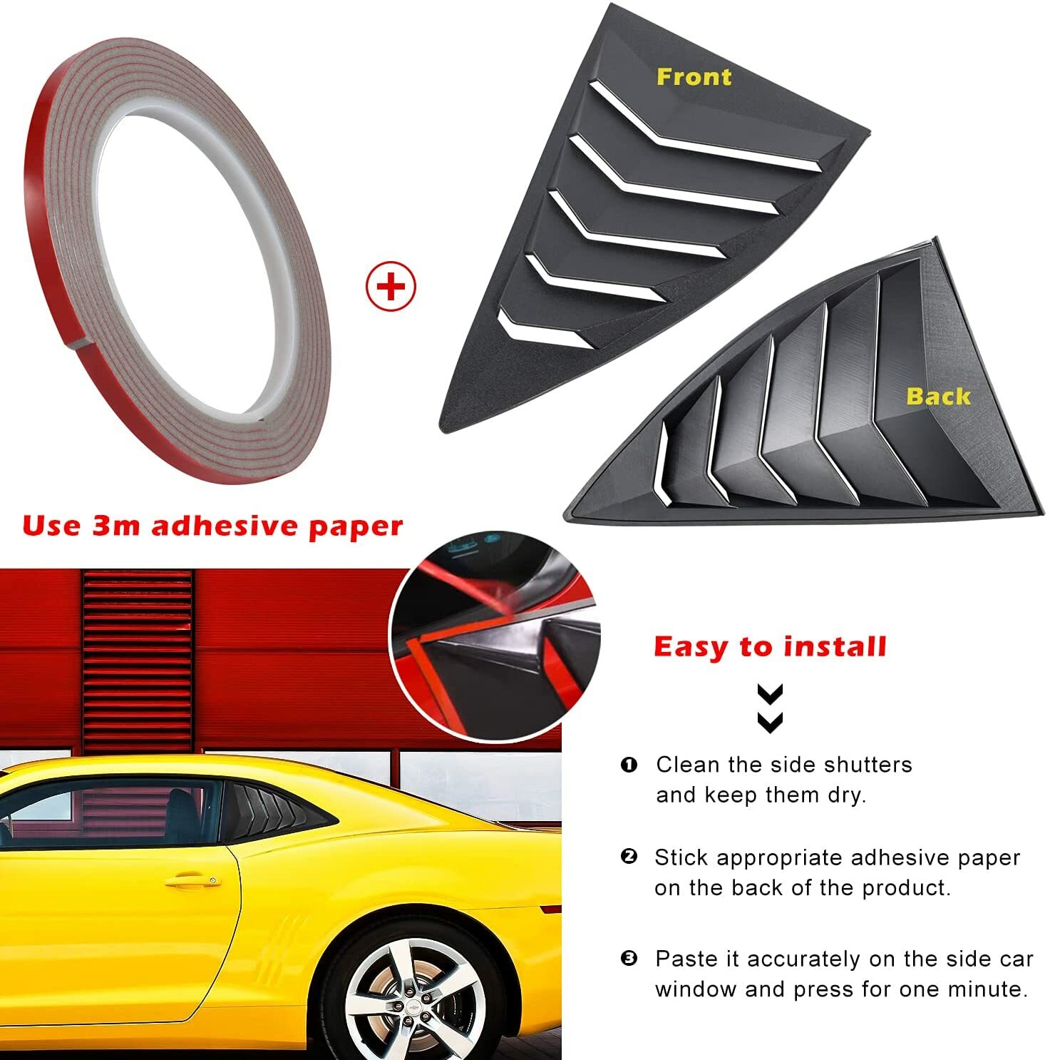 Rear and Side Window Louvers SunShade Cover for Chevy Chevrolet Camaro 2010-2015