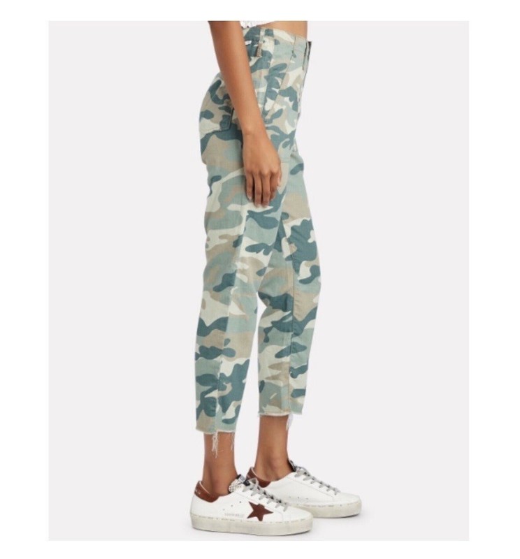 Mother Shaker Camo Chop Crop Fray Distressed Blue Green Joggers Capri Pants 26