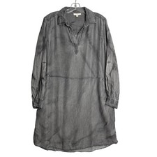 Como Vintage Long Sleeve Shirt Dress Womens M Grey Lyocell Pockets Faded Boho