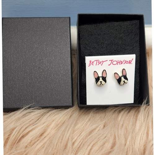 NWT BETSEY JOHNSON FRENCH BULLDOG Stud Earrings - Picture 2 of 4