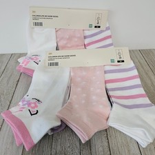2 - 6 Packs No Show Socks Size L 6X Boys 12-14 Girls 10-12 Pink Unicorns Stars S