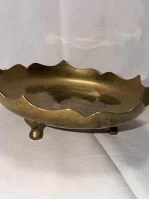 Vintage Footed Solid Brass Bowl Decorative Centerpiece Tray HEAVY Trinket Decor