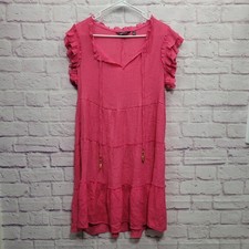 Mlle Gabrielle Ruffled Tiered Mini Dress XL Hot Pink Flutter Flowy Boho Barbie