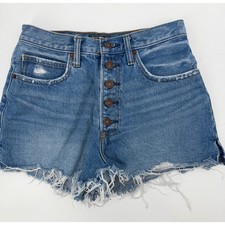 Abercrombie Fitch Womens Natural Rise Button Fly Frayed Denim Shorts Blue 28 6
