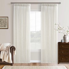 102 Inch Long Pinch Pleat Linen Curtains for Living Room 2 Panels Set Natural...