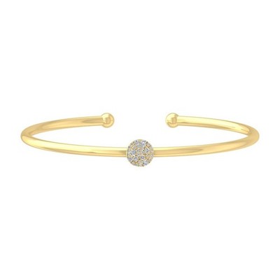 14k Yellow Gold Lab Grown Diamond Halo Bangle Bracelet 7.5'' Holiday Gift