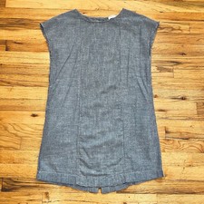 Mododoc Cotton Blend Striped Short Sleeve Tunic Shift Dress- Navy Blue S