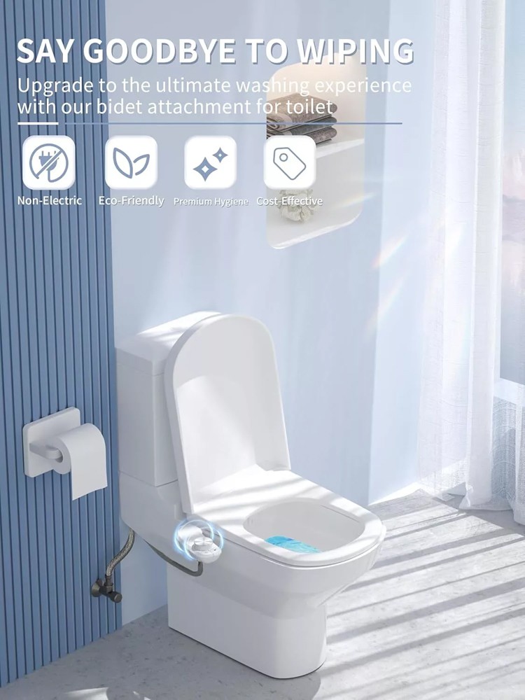 Bidet Fresh Water Spray Kit Non Electric Toilet Seat Attachment Dual Nozzle Cold