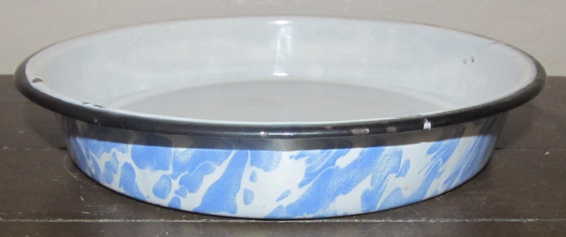 VTG Blue & White Swirled Enamelware Tier Cake Pan or Deep Pie Plate 8" Baking