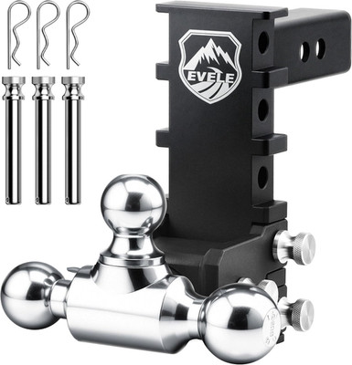 Off-Road Adjustable Trailer Hitch Tri-Ball Mount Fit 2  Receiver, 6  Rise/Drop T