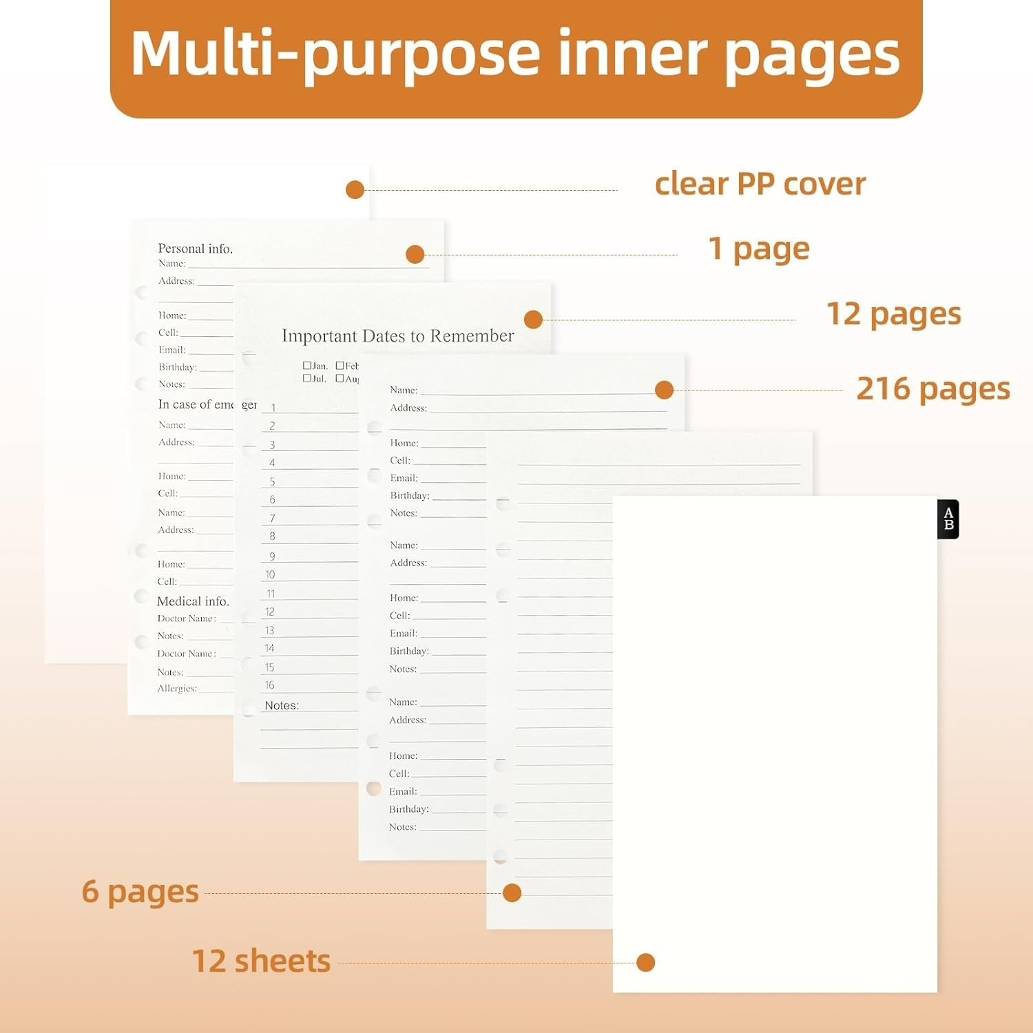 Durable Refillable Contact Book with Alphabetical Tabs & Pen for Home & Office