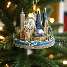 Personalized Chicago Skyline Ornament Cloud Gate City Souvenir Gift 2025