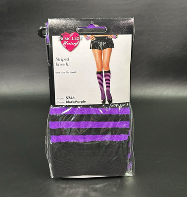 Striped Purple Black Knee Hi Stockings One Size Halloween Costume Cosplay Rave