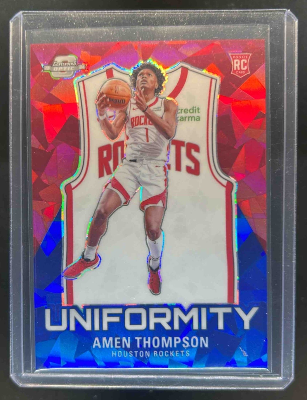 2023-24 Contenders Optic Amen Thompson Uniformity RC Blue Cracked Ice #38/75