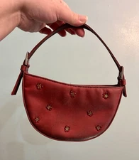 Y2K Esprit red green iridescent floral beaded handbag RARE Formal Party