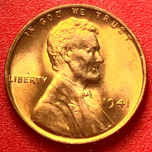 1941-P Lincoln Wheat Cent Penny GEM RED BU From an Original Bank Roll