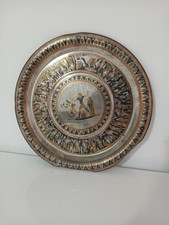 Piatto Egiziano Vintage 30cm Ottone Rame Argento Inciso a Mano Faraoni