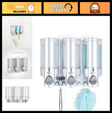 3-Chamber Wall Mount Shower Soap Dispenser - No Drill, Waterproof, Satin Silver