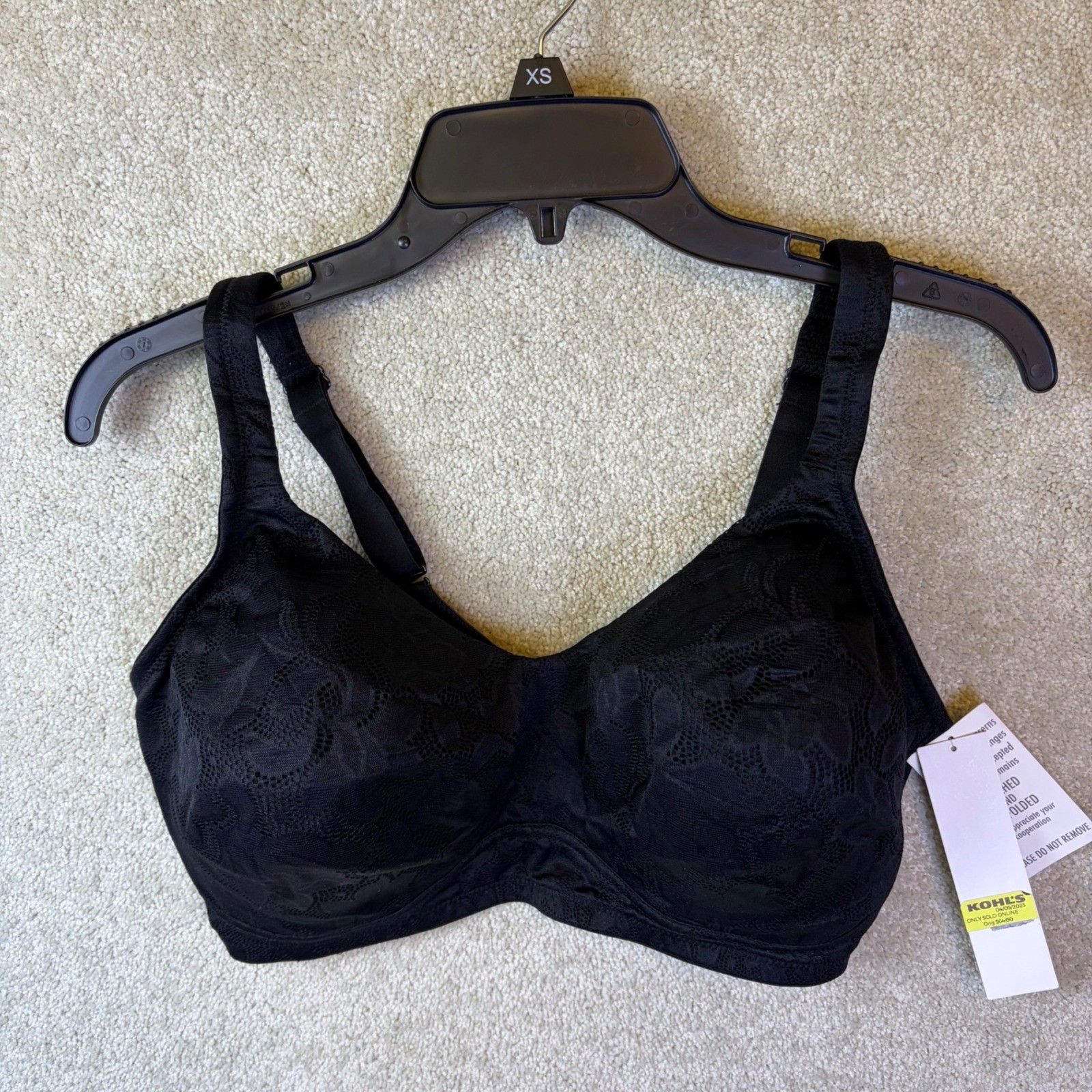 Dominique Bra Womens 36G Black Lace Jacquard Floral Full Coverage Wireless NEW