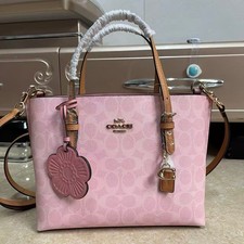 CER24 Coach Mollie Tote Bag 25 In Signature Canvas With Charms Powder Pink
