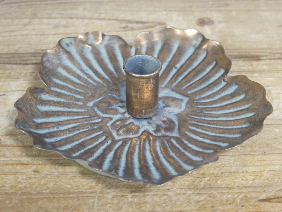 Antique Bronze Metal Flower Candle Holder Rustic Taper Candlestick Decor - Image 3 of 4