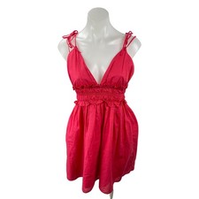 Zara Red Sleeveless Tie Strap V Neck Smocked Cami Tank A Line Mini Dress Size M