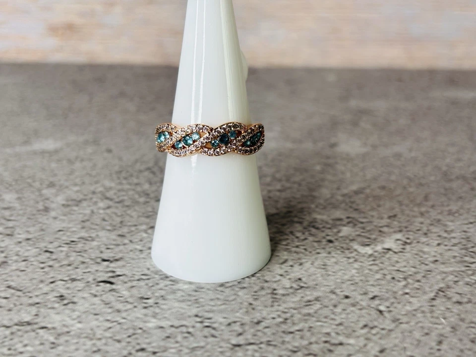 Banda chapada en oro rosa aguamarina y topacio blanco RBP NUEVA CON ETIQUETAS. Talla 7 Foto 3 de 3