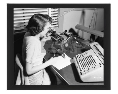 LANGLEY WOMAN COMPUTER WITH MICROSCOPE AND CALCULATOR 1952 8X10 FRAMED PHOTO