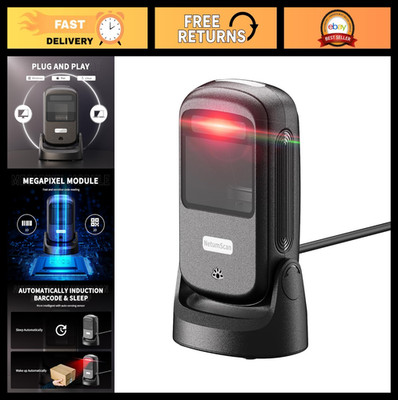 Automatic Hands-Free Barcode Scanner - 1D/2D USB Wired for Retail, Warehouse, PO