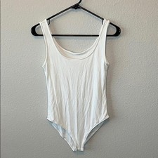 Mangopop Scoopneck Tank Top Bodysuit White Size Medium