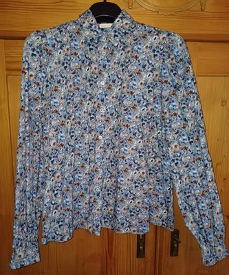 Geblümte Blaue Bluse Robert Friedman Baumwolle Gr. S Locker Geschnitten Neuw