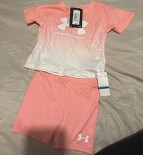 Under Armour Girls 7-8 Years Pink/White Ombre Logo T-Shirt & Shorts Set