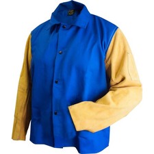 Tillman 9230 36" 9 oz. Blue FR Cotton/Leather Welding Jacket X-Large