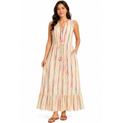 Black Tape Womens 2X Multi Color Stripe Tassel Tie Maxi Dress Sleeveless Lurex