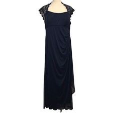XSCAPE Evening Dress Plus Size 14W Navy Blue Metallic Lace Mother Bride Wedding
