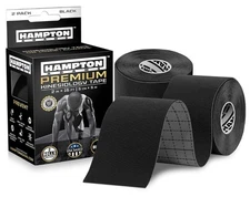 Hampton Adams Premium Kinesiology Tape Black 2 Rolls 2in x 16ft 2017 KT1002