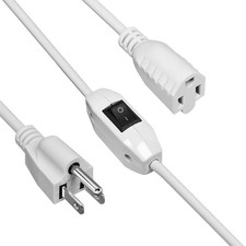 Extension Cord with Switch On/Off, 6.56 FT, 3 Prong Grounded Plug 18 AWG White E