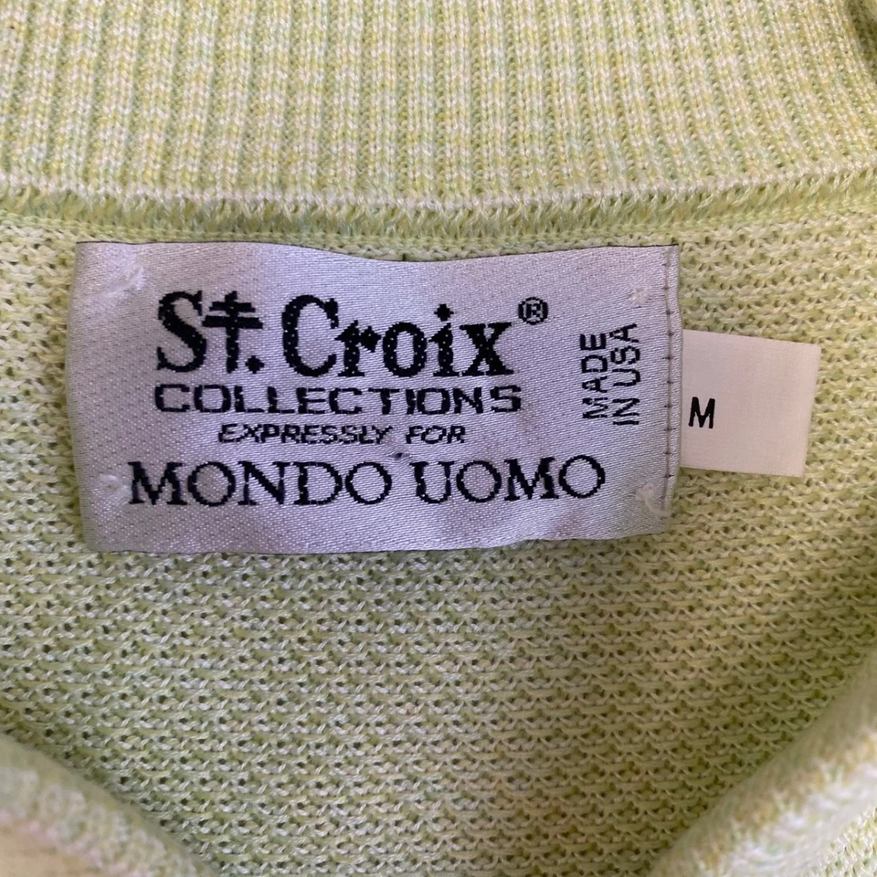St Croix Mondo Uomo Mens Medium Green Stripe Knit Pullover Sweater - Image 3 of 4