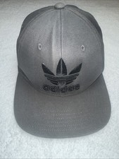 Adidas Men's Gray Originals Trefoil Black Flatbrim Snapback Cap Hat, One Size