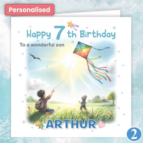 Personalised BIRTHDAY CARD Children Child Boy Son Grandson Brother Kite Stars - Picture 8 of 9