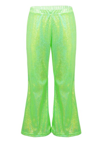 Girl Pant Shiny Metallic Flare Dance Pants Hippie Bell Bottom Wide Leg Dancewear - Picture 73 of 87