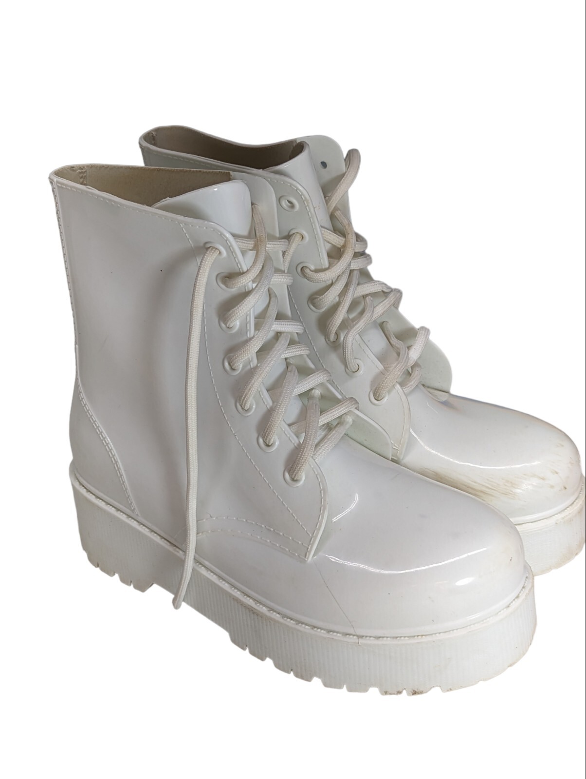 SAOLA Stivali da combattimento Forever 21 stringati suola a strappo taglia 7 bianco vinile plastica