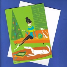 SHAG Josh Agle TIKI Xmas Greeting Card Art Holiday Paw's Christmas dog cat 2021